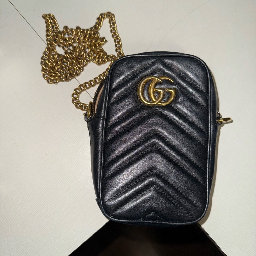 Gucci Mini Bag Double G Marmont Crossbody Bag with Gold Accents
